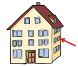 Haus mit Pfeil auf ein Stockwerk