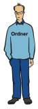 Person mit einem Pullover auf dem Ordner steht