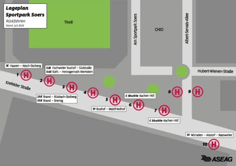 Grafik mit Bushaltestellen vor dem Stadion