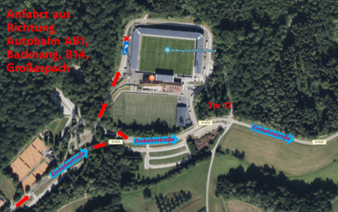 Foto des Stadions mit Anreiseweg